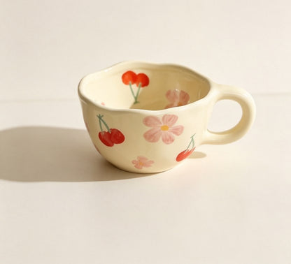 Aesthetic Milky Yellow Tulip Ceramic Mug | Hand-Pinched Irregular Coffee & Oatmeal Cup for Home & Cafe, Cute Gift for Holidays