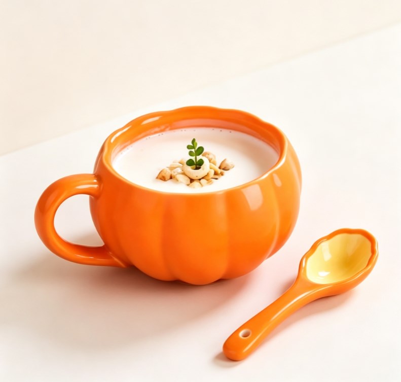 Ceramic Pumpkin Coffee Mug with Lid and Spoon - Cute 3D Autumn Teacup for Fall Decor, Halloween & Thanksgiving Holiday Gifting