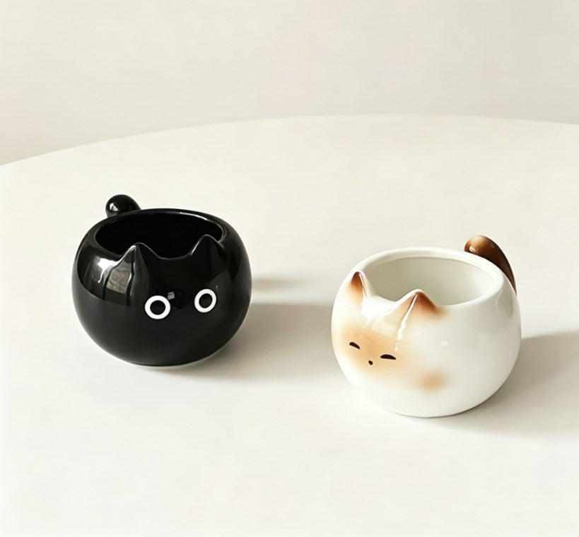 Cute Cat Ceramic Coffee Mug - Aesthetic Animal Drinking Cup for Milk, Tea & Juice, Perfect Office & Home Gift for Cat Lovers