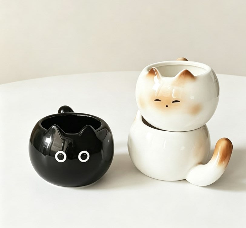 Cute Cat Ceramic Coffee Mug - Aesthetic Animal Drinking Cup for Milk, Tea & Juice, Perfect Office & Home Gift for Cat Lovers