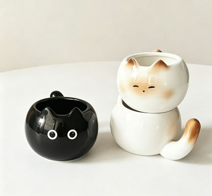 Cute Cat Ceramic Coffee Mug - Aesthetic Animal Drinking Cup for Milk, Tea & Juice, Perfect Office & Home Gift for Cat Lovers