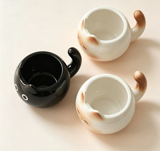 Cute Cat Ceramic Coffee Mug - Aesthetic Animal Drinking Cup for Milk, Tea & Juice, Perfect Office & Home Gift for Cat Lovers