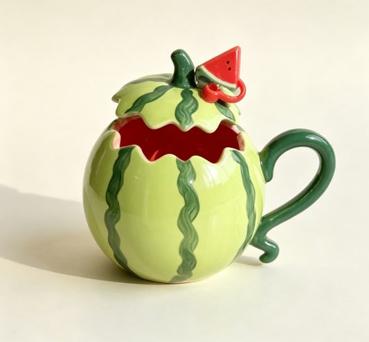 Cute Ceramic Coffee Mug Set with Lid, Straw & Spoon - Aesthetic Fruit & Animal Drinking Cups for Office & Home, Microwave Safe Trendy Gift for Girls