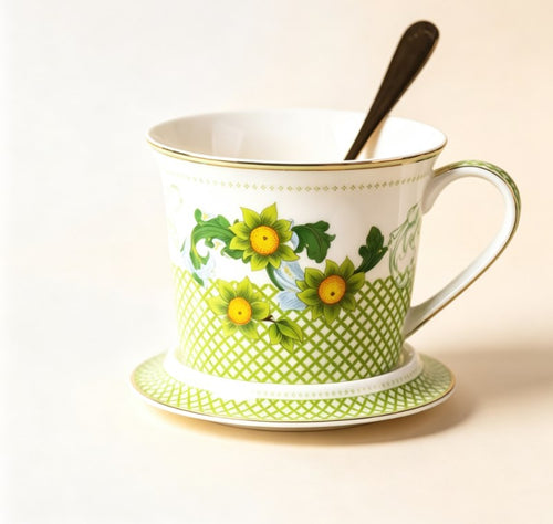 Fruit Floral Ceramic Coffee Mug with Lid - Aesthetic Breakfast Water Tumbler for Office & Home, Cute Couple Tea Cup & Holiday Gift