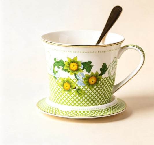Fruit Floral Ceramic Coffee Mug with Lid - Aesthetic Breakfast Water Tumbler for Office & Home, Cute Couple Tea Cup & Holiday Gift