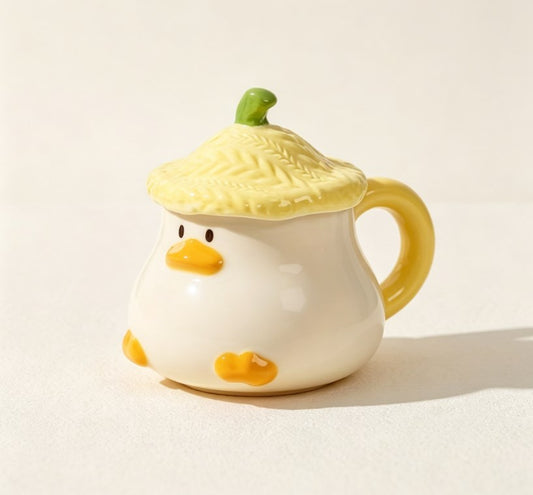 Trendy Cartoon Duck Ceramic Mugs with Lid | Cute Animal Coffee Cups for Office, Home & Daily Use