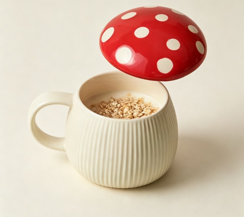Trendy Red Mushroom Ceramic Mugs with Lid | Cute Novelty Coffee & Tea Cups for Home, Kitchen & Daily Use