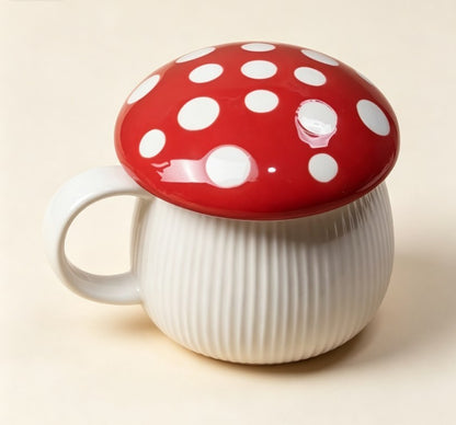Trendy Red Mushroom Ceramic Mugs with Lid | Cute Novelty Coffee & Tea Cups for Home, Kitchen & Daily Use