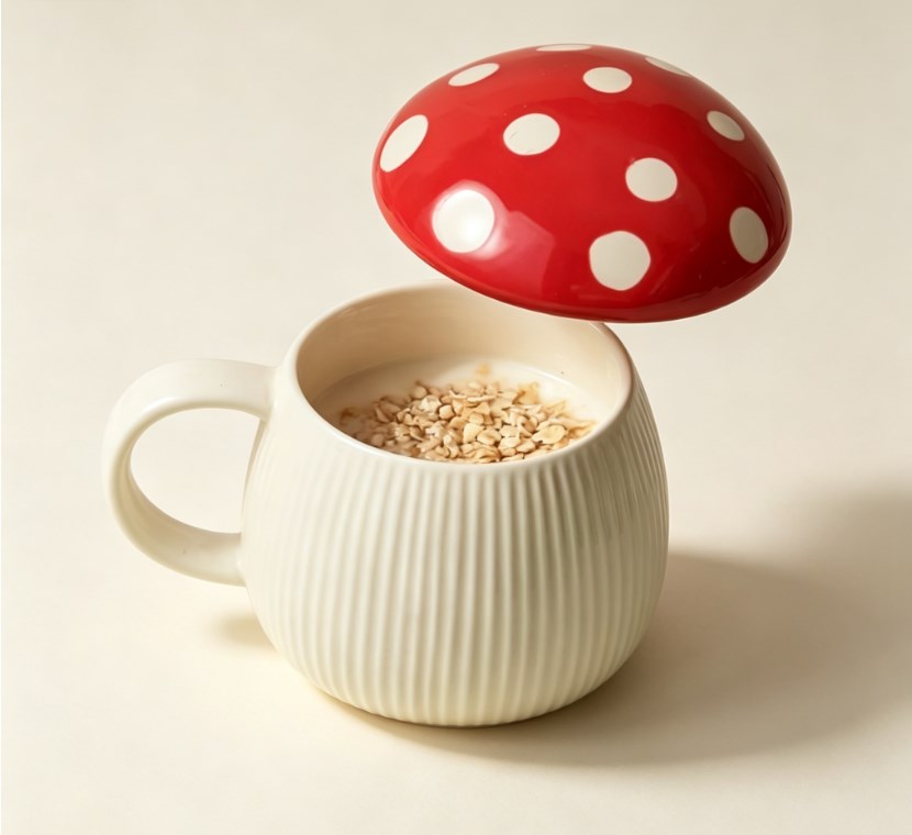 Trendy Red Mushroom Ceramic Mugs with Lid | Cute Novelty Coffee & Tea Cups for Home, Kitchen & Daily Use