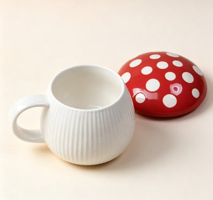 Trendy Red Mushroom Ceramic Mugs with Lid | Cute Novelty Coffee & Tea Cups for Home, Kitchen & Daily Use